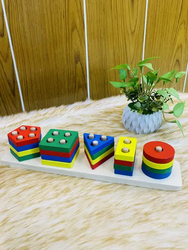 Geometric Five Column Wooden Puzzle Toy