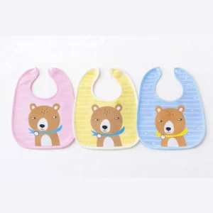 Cute bear baby feeding bibs in pink, yellow and blue