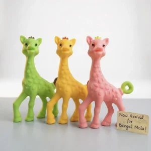 Giraffe Silicone Teether green yellow pink
