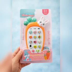 Kids musical mobile phone toy in orange carrot shape with bunny