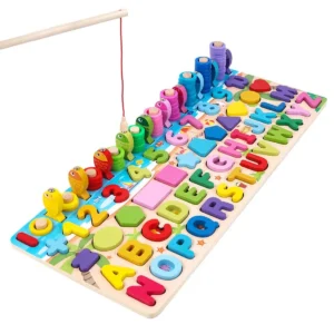 6 in 1 Montessori Wooden Learning Board with fishing rod