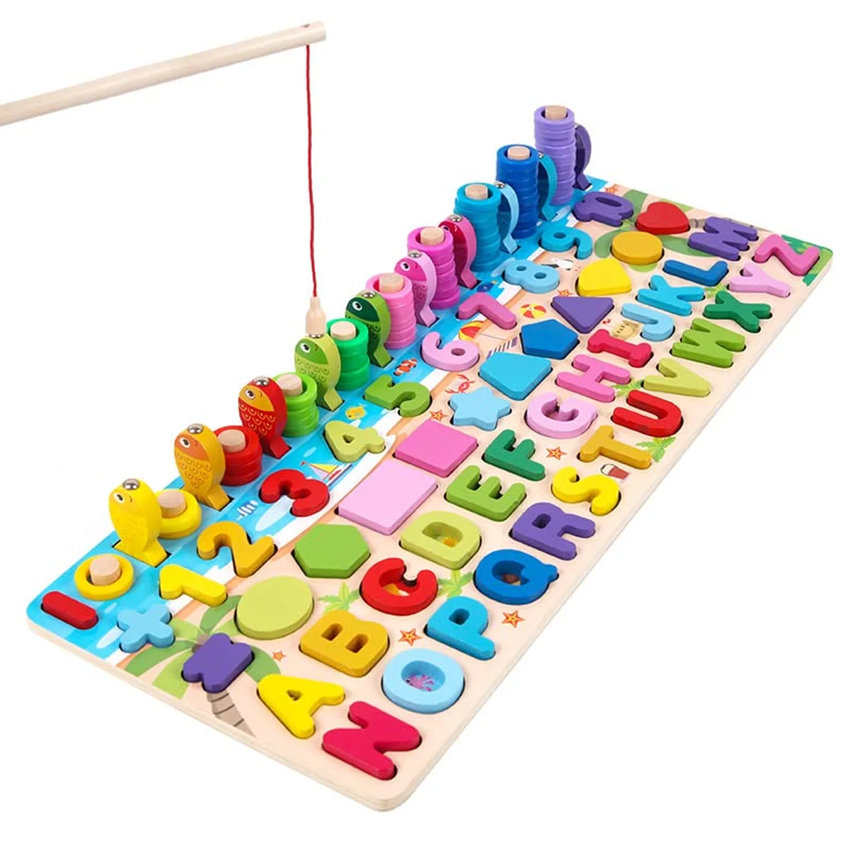 6 in 1 Montessori Wooden Learning Board with fishing rod