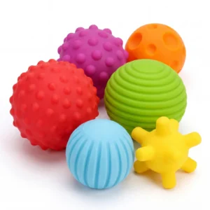 6pcs textured sensory ball set in red, green, purple, orange, yellow and blue