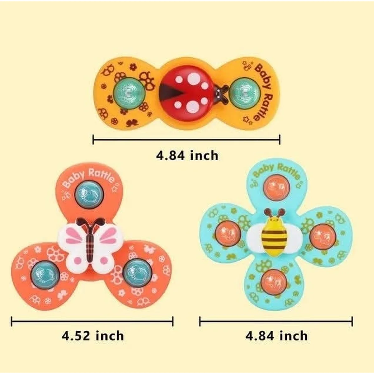 Suction Spinner Rattle Toy sizes