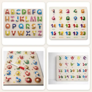 Wooden Peg Puzzle Board 4 boards Bangla and English